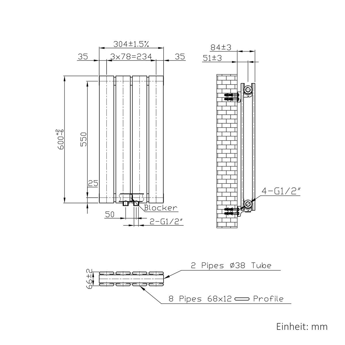HEIZKÖRPER Vertikal Flach Zweilagig Weiß 60/30/6,6 cm - Weiß, Metall (30/60/6.3cm) - EMKE