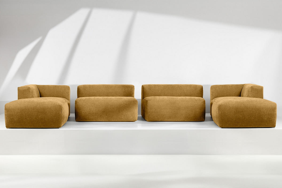 PANORAMA-ECKSOFA BUFFO 7/8 Sitzer mit extrem weicher Sitzfläche, Gewebestoff, Honig - Gelb, Textil (424/73/180cm) - KONSIMO®