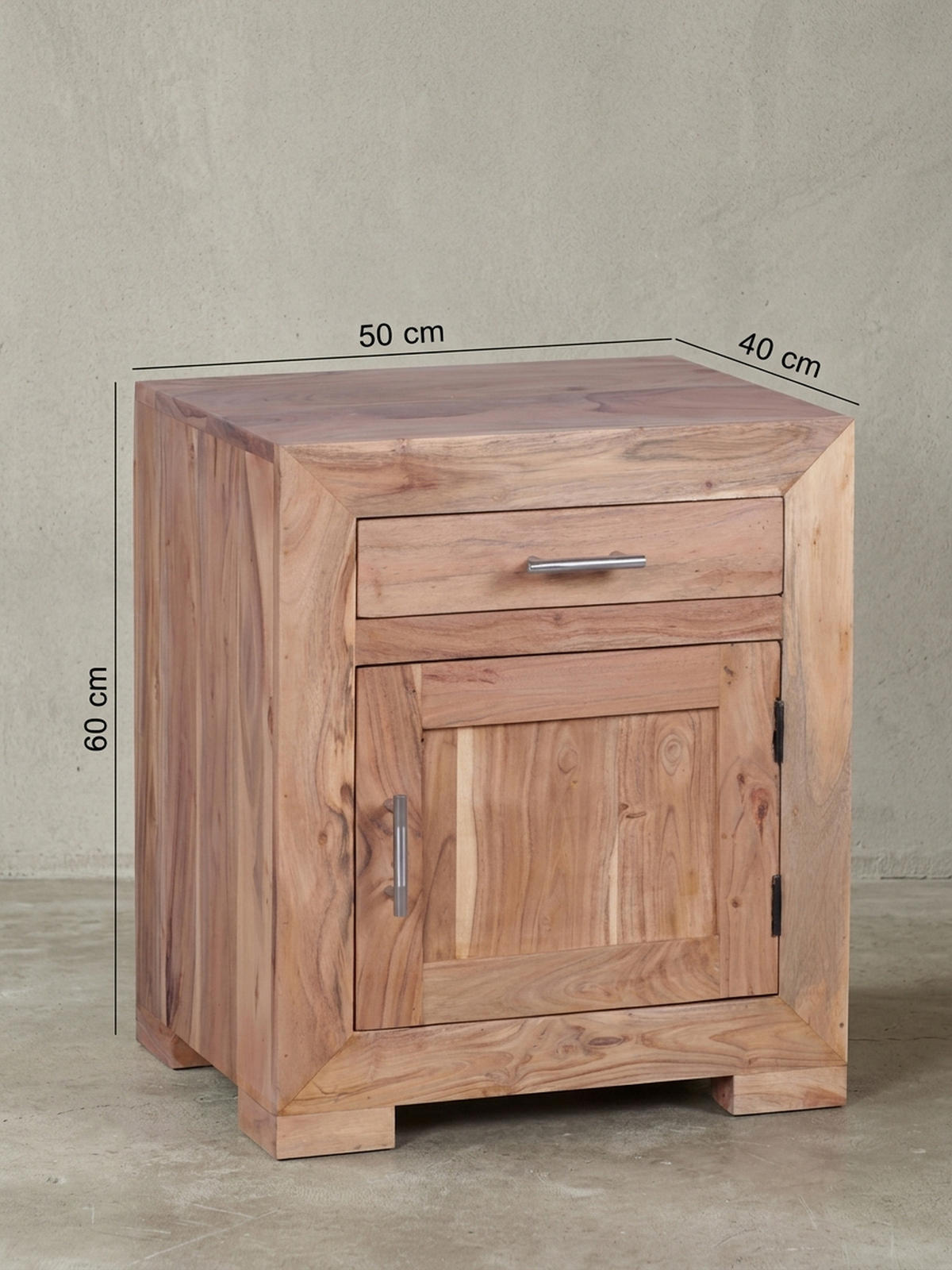 NACHTTISCH Massivholz Schublade Tür Landhausstil, Beige 50x40x60 cm - Beige, Holz/Metall (50/60/40cm) - KADIMA DESIGN