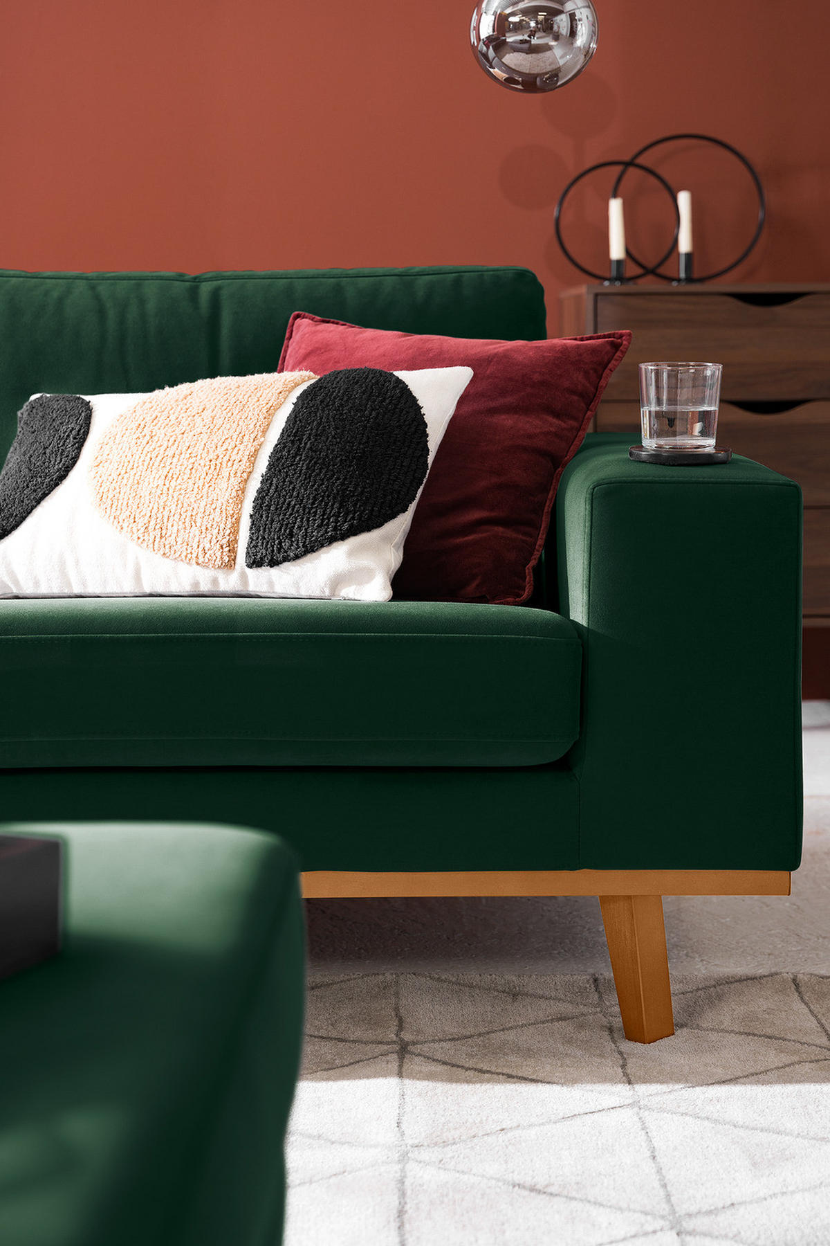 ECKSOFA mit Ottomane - Buchefarben/Grün, Buchenholz/Textil (287/219cm) - home24