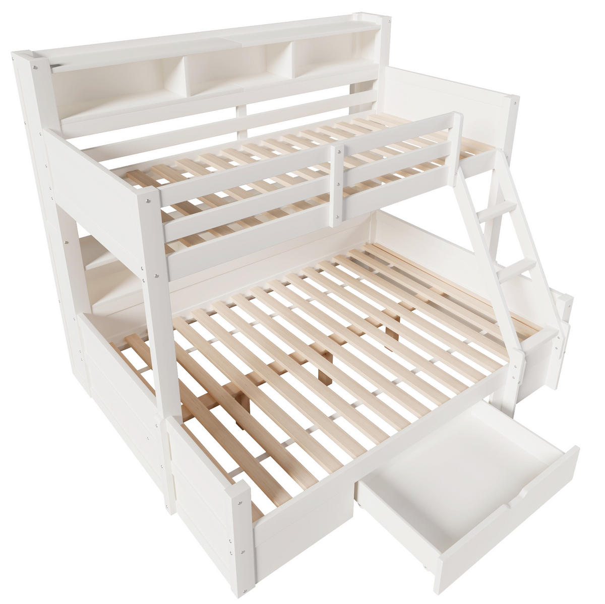 ETAGENBETT 90/200 + 140/200 cm in Weiß mit LED-Beleuchtung und Stauraum - Weiß, Holz - BEAOK