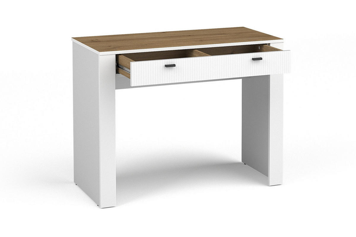 SCHMINKTISCH MONI 10 in Weiß / Eiche Whiskey matt 102/79/50 cm - Weiß, Holzwerkstoff (102/79/50cm) - Deine Möbel 24