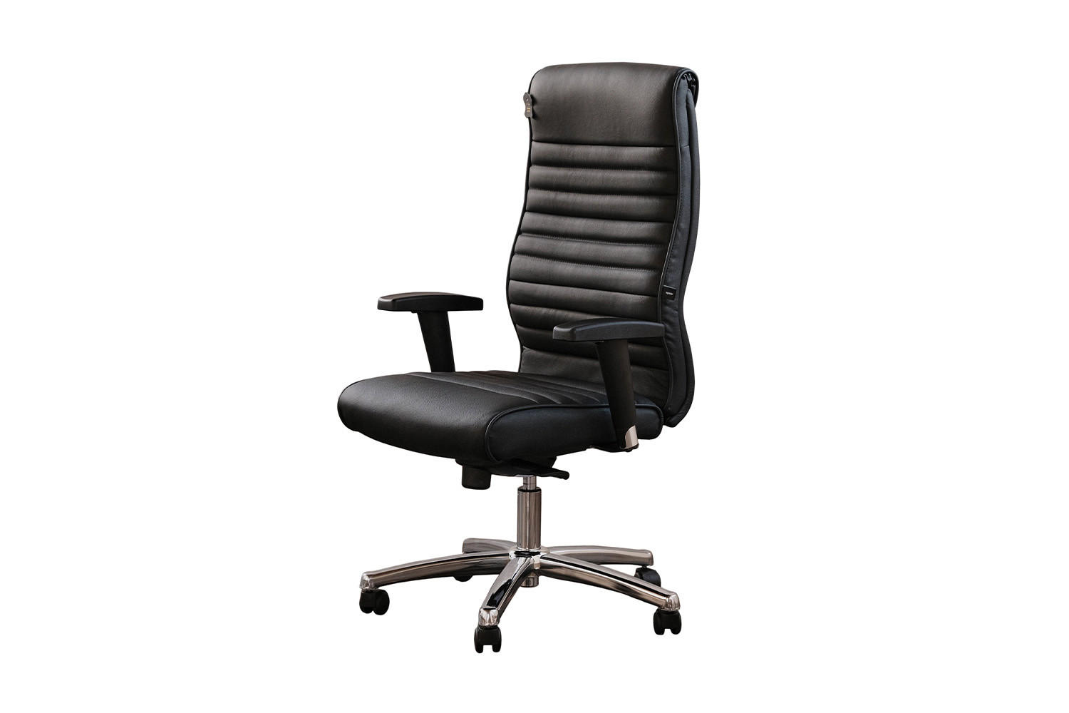 BÜROSTUHL ALEXIS Schwarz Leder Höhenverstellbar - Silberfarben/Schwarz, Leder/Metall (72/110/72cm) - KAWOLA