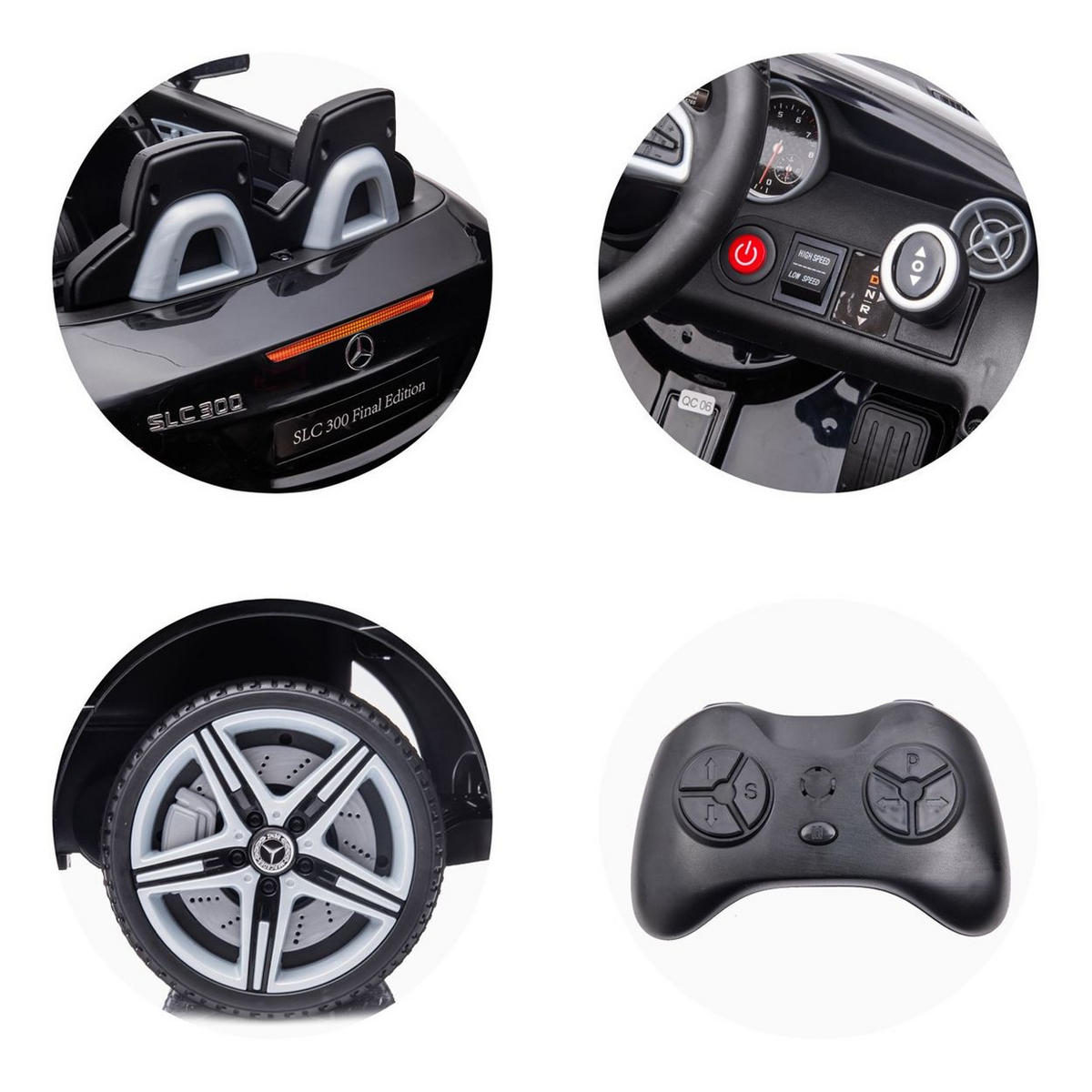 ELEKTROAUTO Mercedes SLC300 schwarz Fernbedienung MP3 Bluetooth - Schwarz, Kunststoff (107/63/44cm) - Chipolino