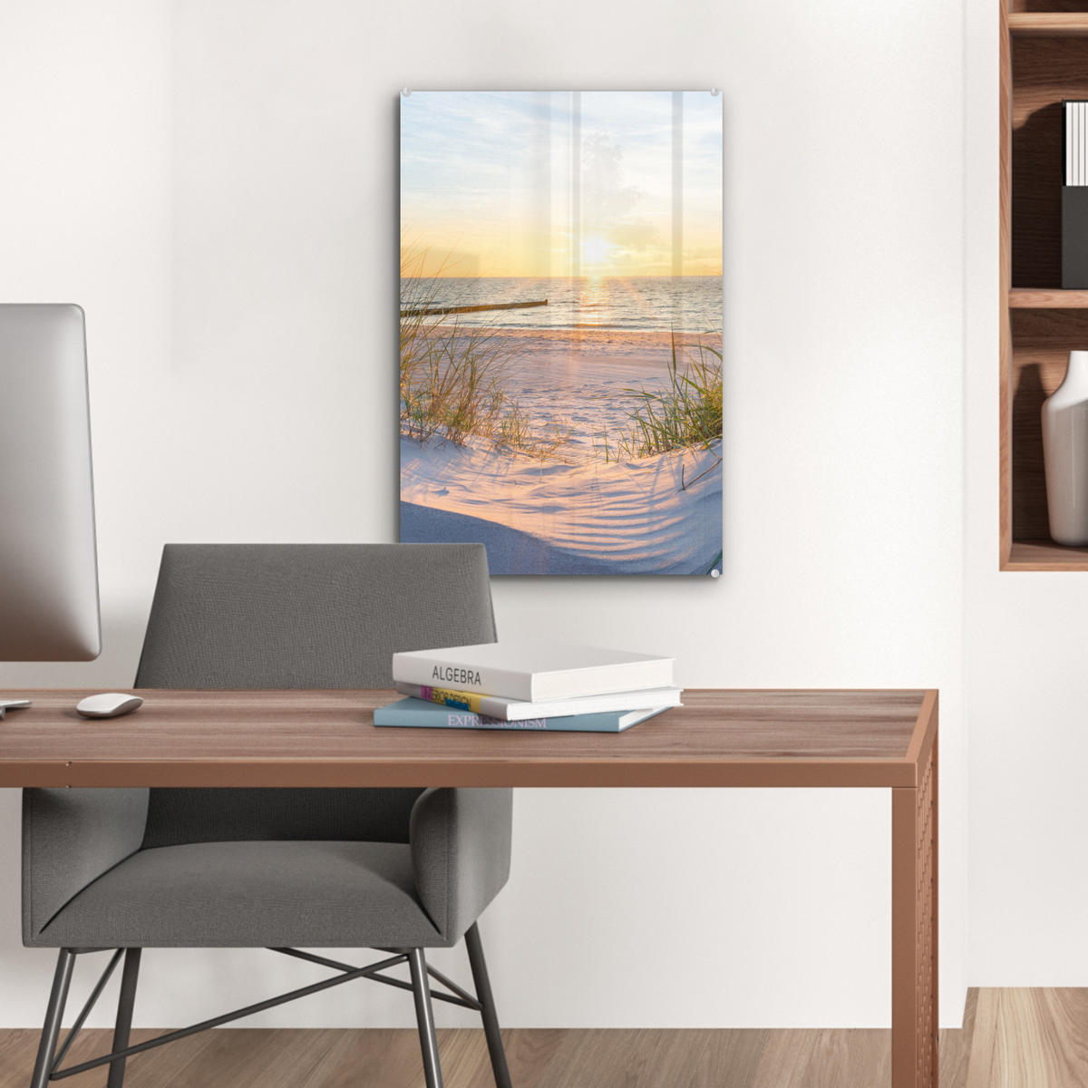 ACRYLGLASBILD Strand - Sonne - Düne - Gras - Sand - Horizont 40x60 cm - Hellblau, Glas (40/60cm) - MuchoWow