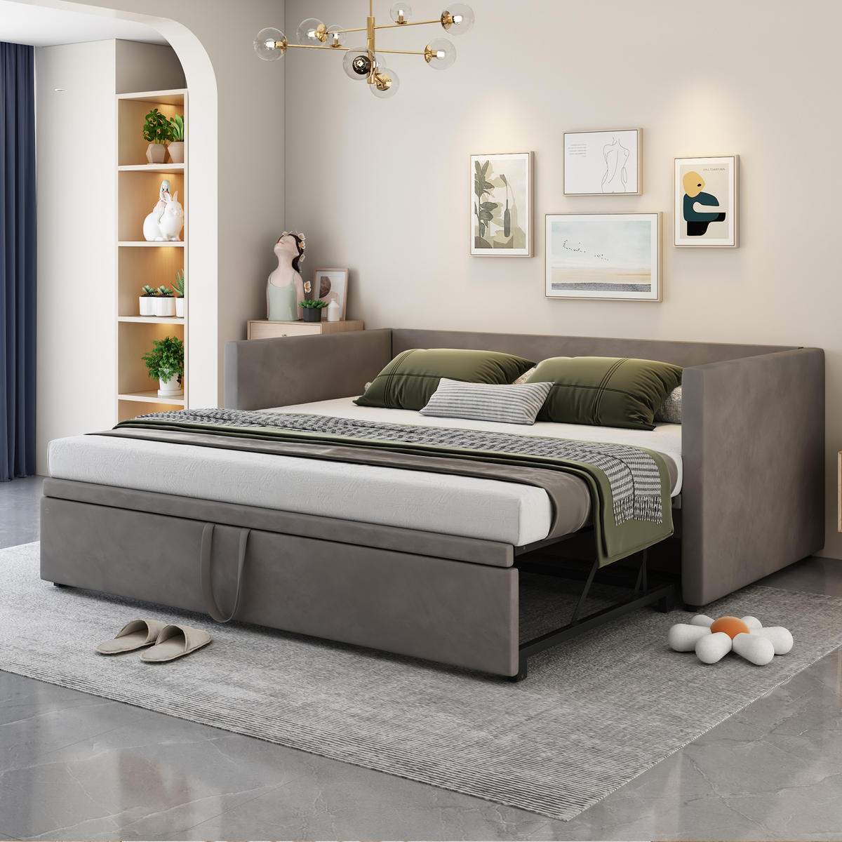 POLSTERBETT 90/180x200 Grau Samt Ausziehbar - Grau, Textil (180/200cm) - FLIEKS