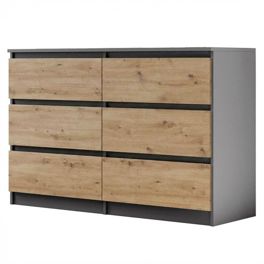 KOMMODE Lemon mit 6 Schubladen, 120 cm, Anthrazit+eiche Artisan - Anthrazit/Eiche Artisan, Holzwerkstoff (120/78/39cm) - Beautysofa