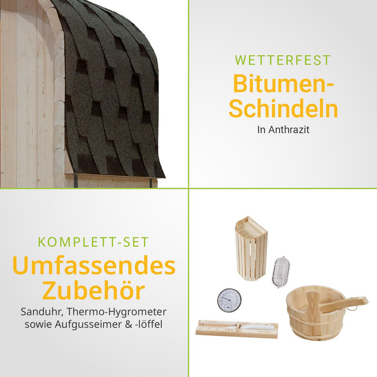 FASSSAUNA Nolvik S inkl. Zubehör-Set - Naturfarben, Holz (128/194/120cm) - Artsauna