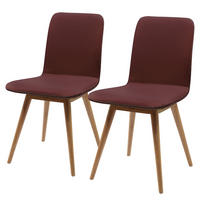 POLSTERSTUHL - Eiche massiv / Echtleder, 2er-Set - Bordeaux, Leder (45/85/60cm) - home24