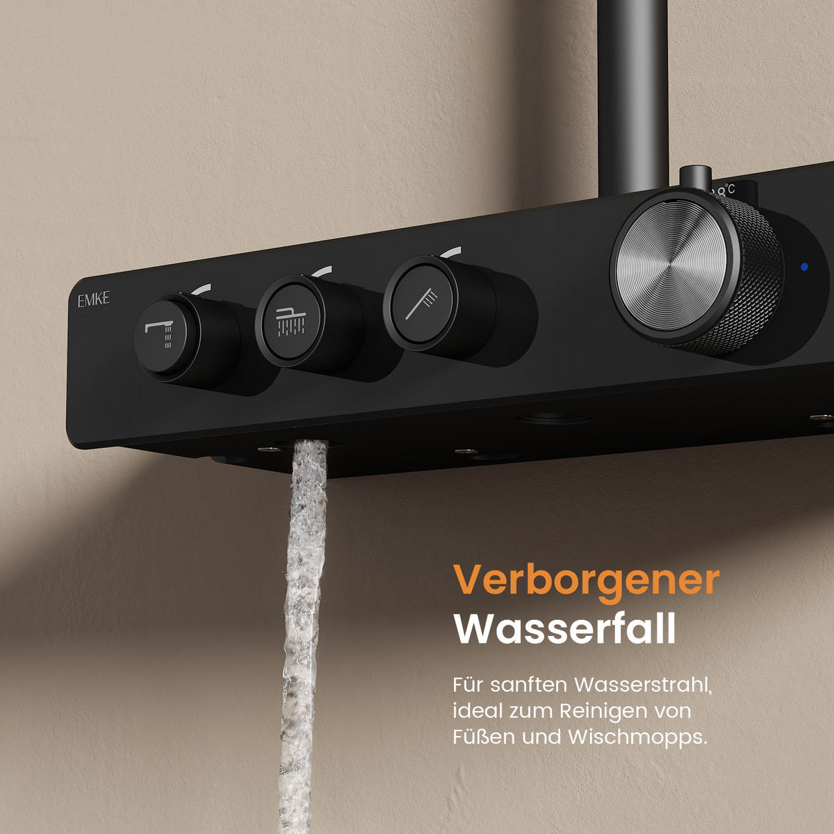 ÜBERKOPFBRAUSESET mit Thermostat Runde Überkopfbrause Vielseitig Schwarz - Schwarz, Metall (35.5/119/40cm) - EMKE