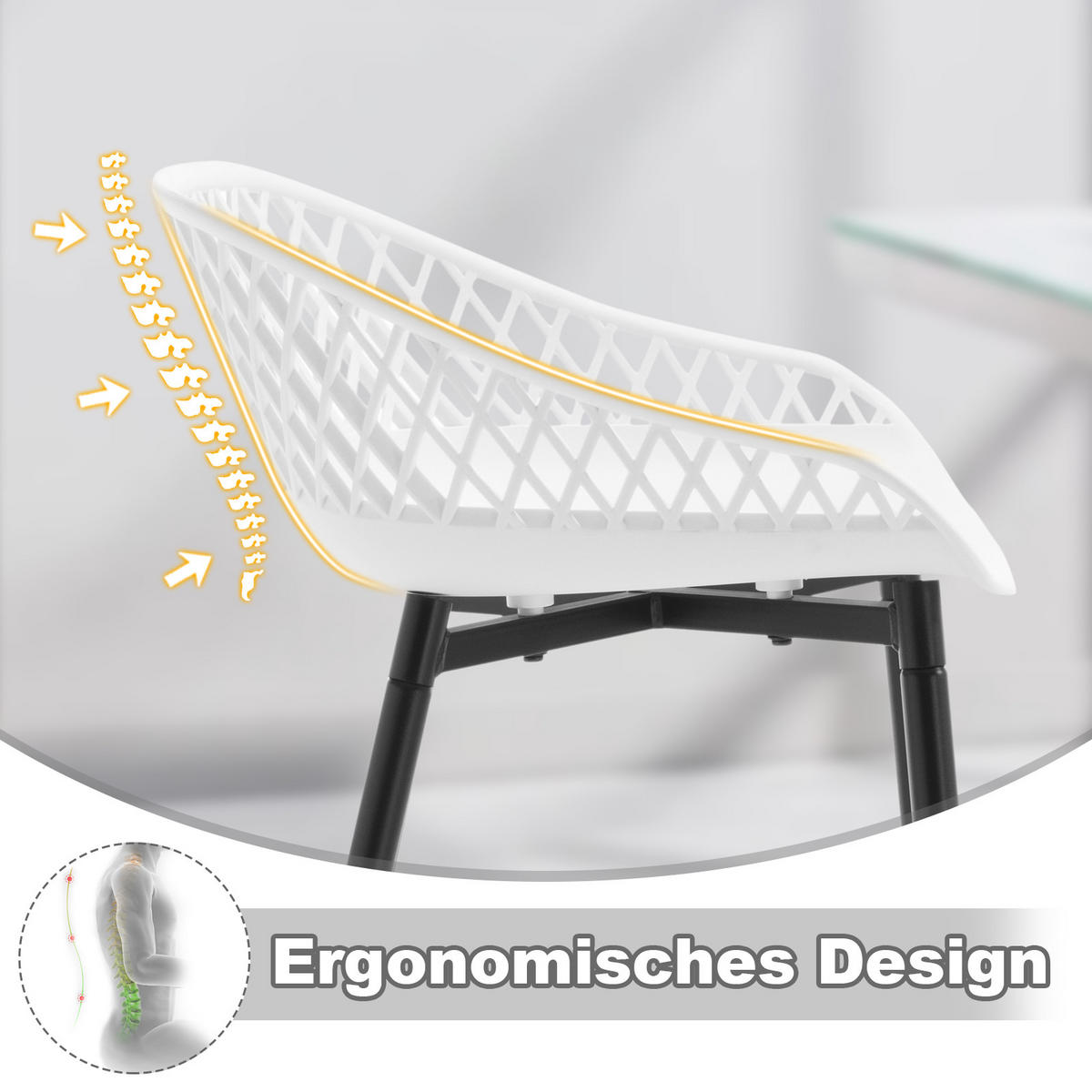 BARHOCKER 4er Set aus PP-Kunststoff, Weiß - Schwarz/Weiß, Kunststoff/Metall (44/84.5/47cm) - Woltu