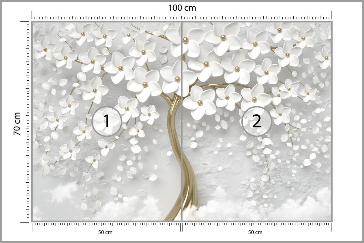 FOTOTAPETE für Schlafzimmer Perlmutt Blumen Abstract Baum 100x70 - Gelb/Goldfarben, Papier (100/70cm) - Muralo