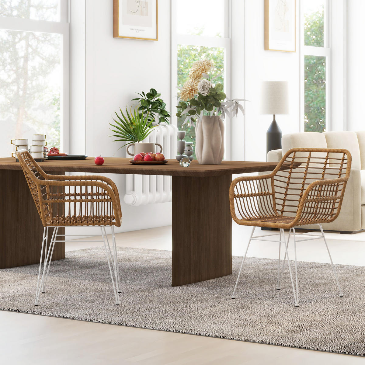 ESSZIMMERSTÜHLE PE-Rattan Hellbraun+Weiß - Hellbraun, Kunststoff (60/79/56cm) - HOMCOM