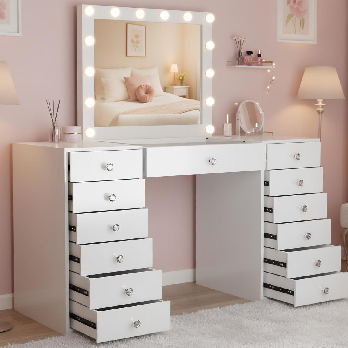 SCHMINKTISCH eckig 150/55/155 cm Holz Weiß - Weiß, Holz (150/155/55cm) - CLP