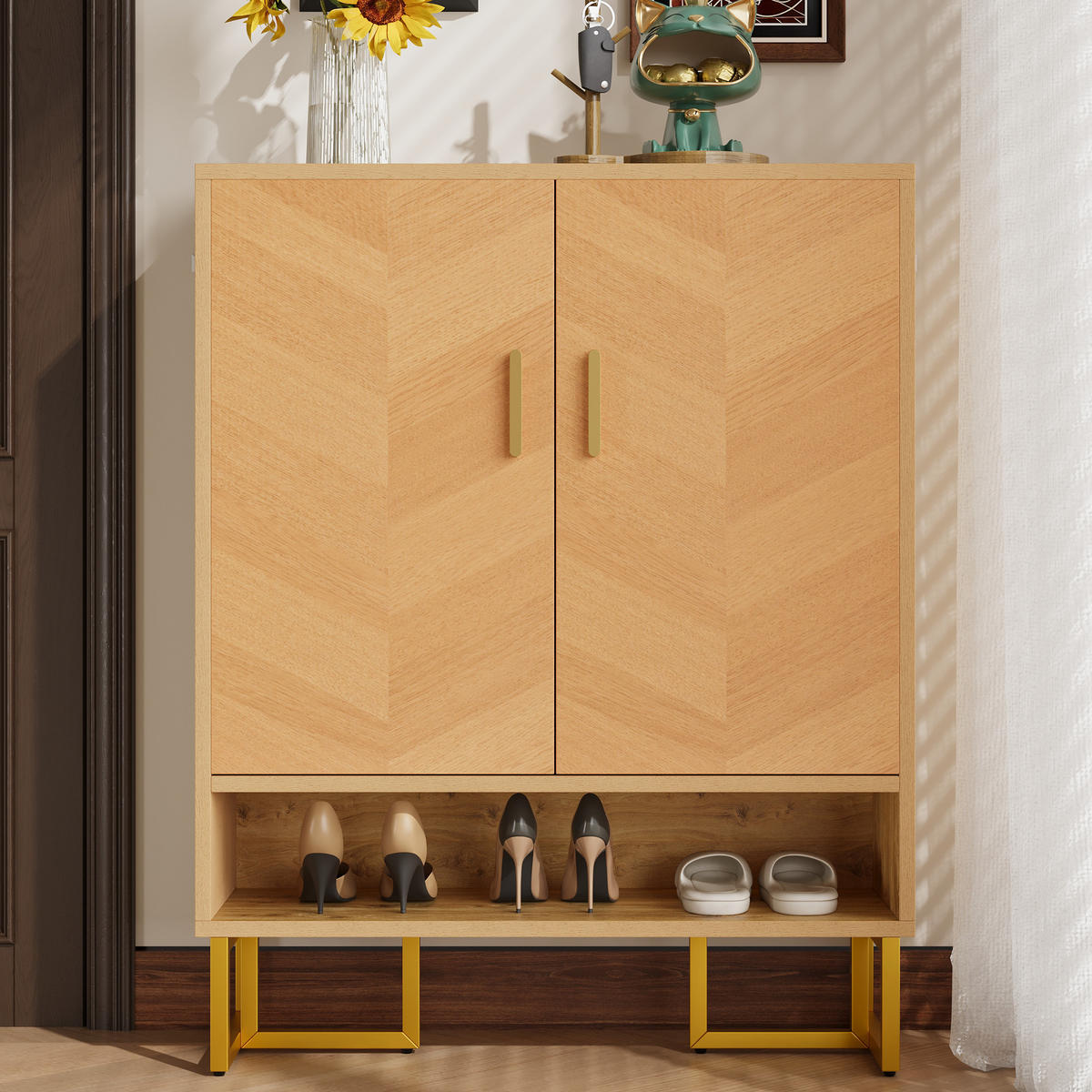 SCHUHSCHRANK aus MDF 80x38x100cm in Natur mit Soft-Close - Naturfarben, Holzwerkstoff (80/100/38cm) - Modfu