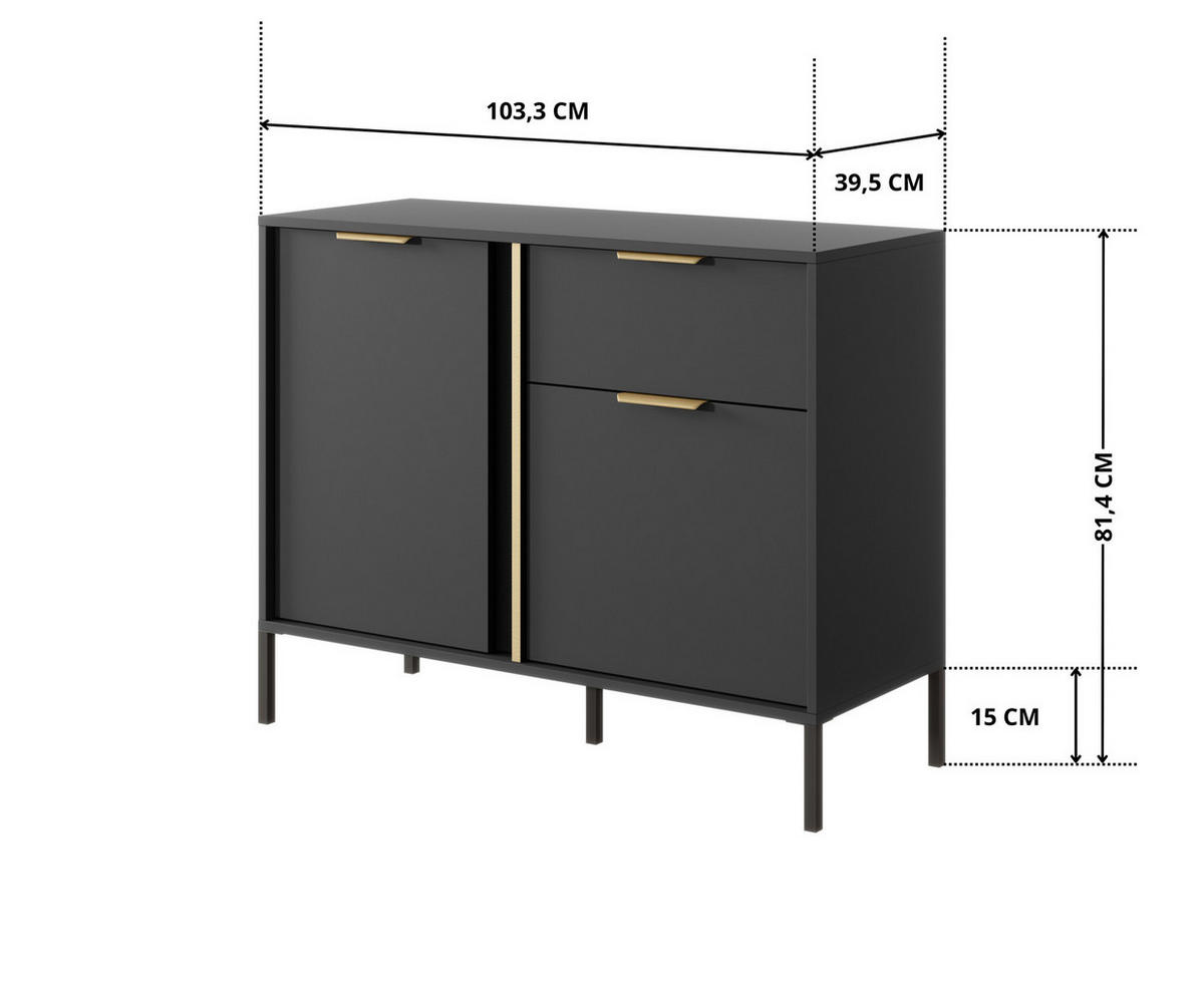 SIDEBOARD Valdi D 103 cm Anthrazit / Gold - mit 2 Türen und 1 Schublade - Anthrazit/Gelb, Holz/Holzwerkstoff (103/81/39cm) - Ravio