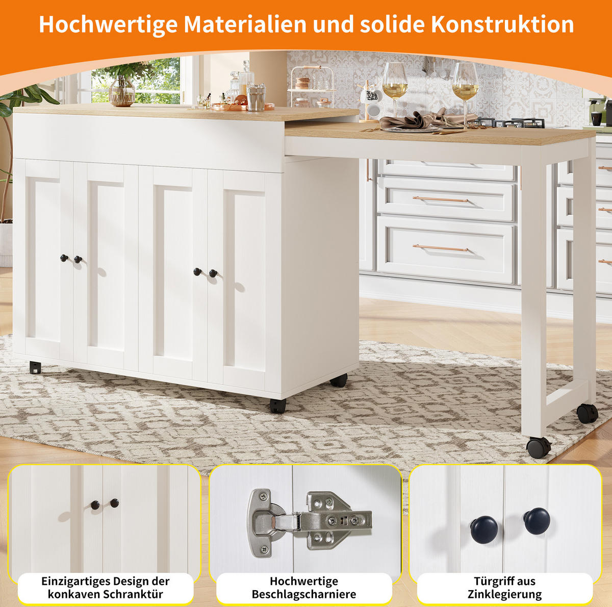 BARTISCH 117-180/50/94,6 cm in Weiß mit Ablagefächern und ausziehbarer Platte - Weiß, Holzwerkstoff (117/50/94.6cm) - BEAOK
