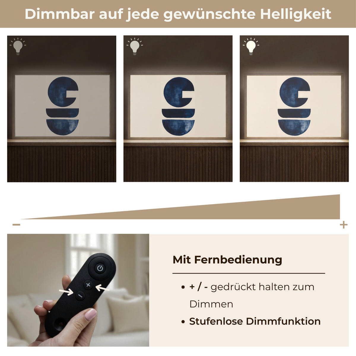 WANDLEUCHTE MIT AKKU Formen - Blau - Abstrakt 60x40 cm - Dunkelblau, Holzwerkstoff (60/40/8cm) - OnlyWow