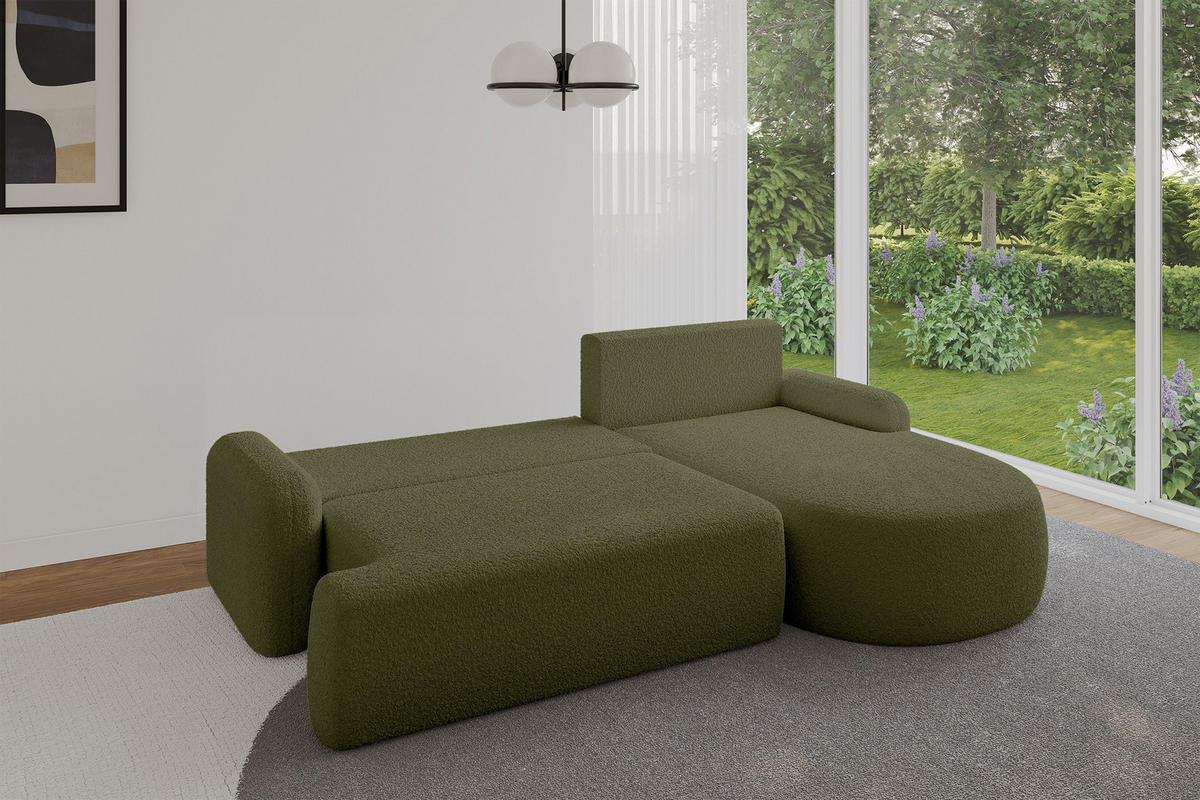 ECKSOFA mit Schlaffunktion und Bettkasten LIRA-L - 264x172x89 Grün - Grün, Holzwerkstoff/Textil (172/264cm) - ALTDECOR