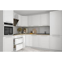 WINKELKÜCHE Kvantum weiß matt, Arbeitsplatte Eiche Sonoma 270 / 230 / 207cm 11-teilig - Weiß/Braun, Holzwerkstoff/Metall (270/207/230cm) - Feldmann-Wohnen