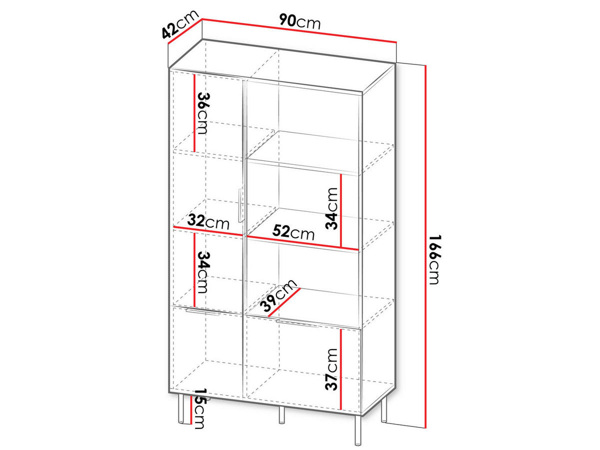 VITRINE Almera 04 - Kaschmir/Nussbaumfarben, Holzwerkstoff/Metall (90/166/42cm) - MIRJAN24