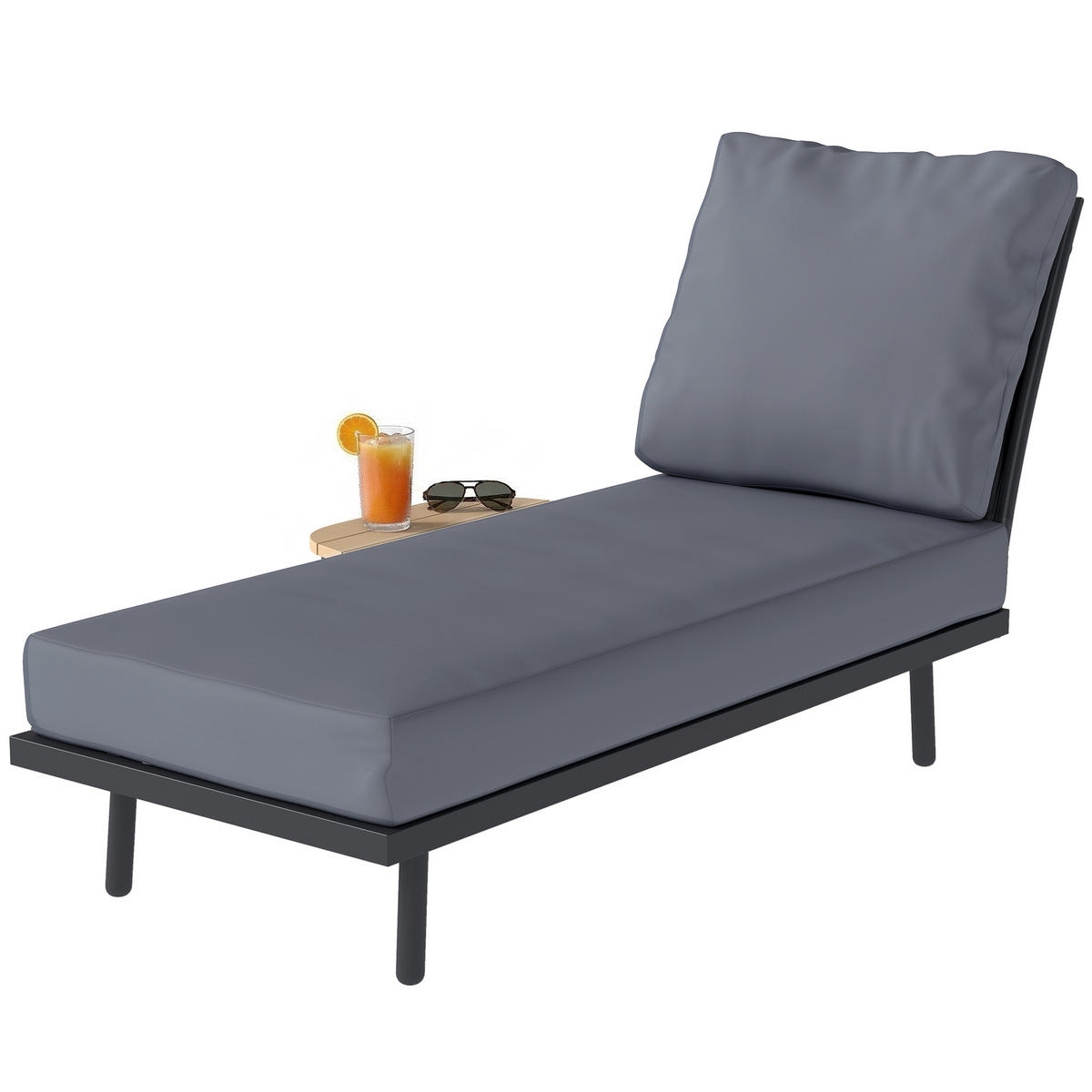 SONNENLIEGE DE-15703 mit Seitenablage Grau - Grau, Metall (137/75/58cm) - ComfortXL