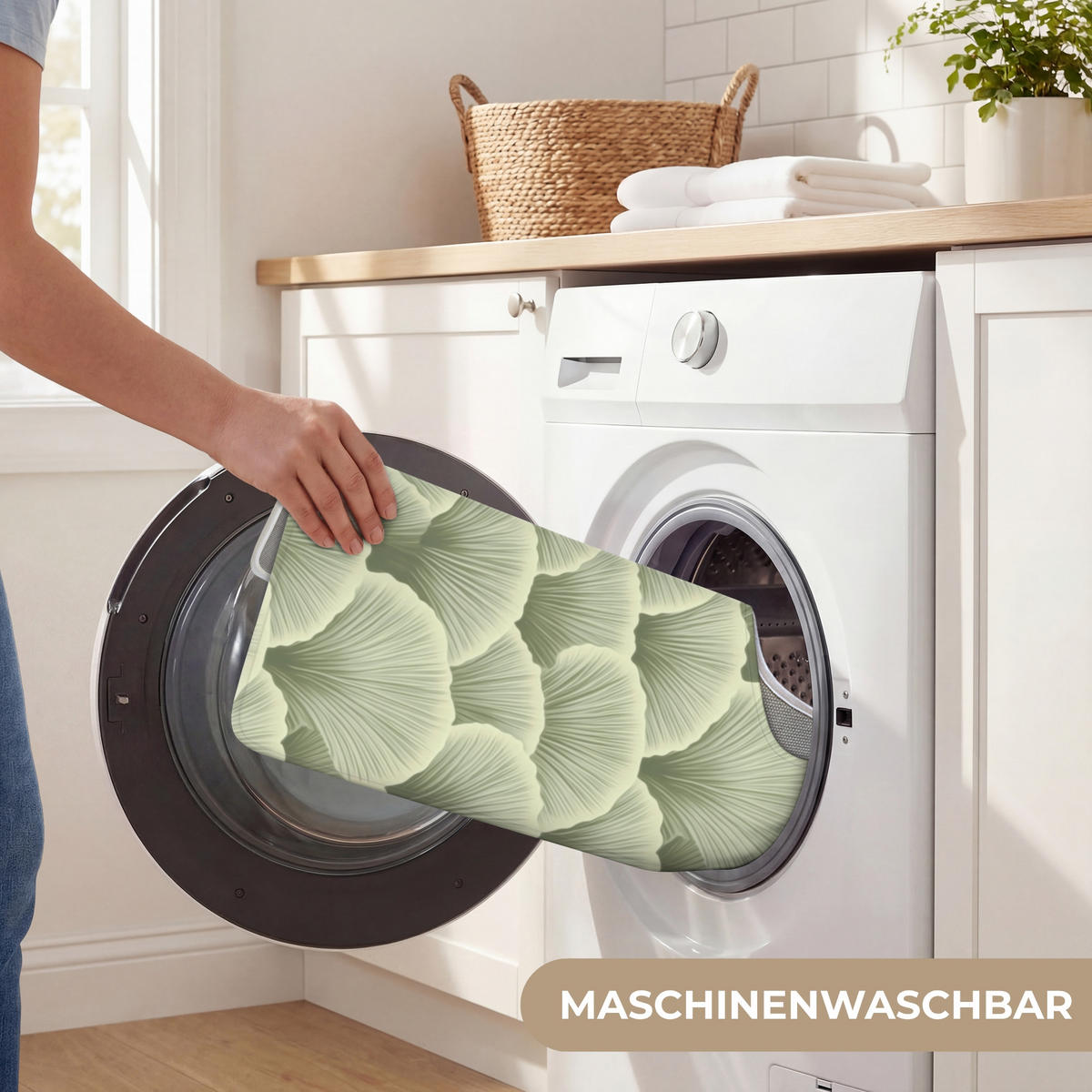 WC PŘEDLOŽKA Vějíř - list - zelený 55x60 cm - pastelově zelená, textil/plast (55/1cm) - OnlyWow