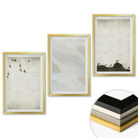 WANDBILDER 3er Set - 40x60 cm Goldrahmen - Vögel, Steine, Pinselstriche, Verzierungen - Goldfarben, Kunststoff (40/60cm) - ArtPrintCave