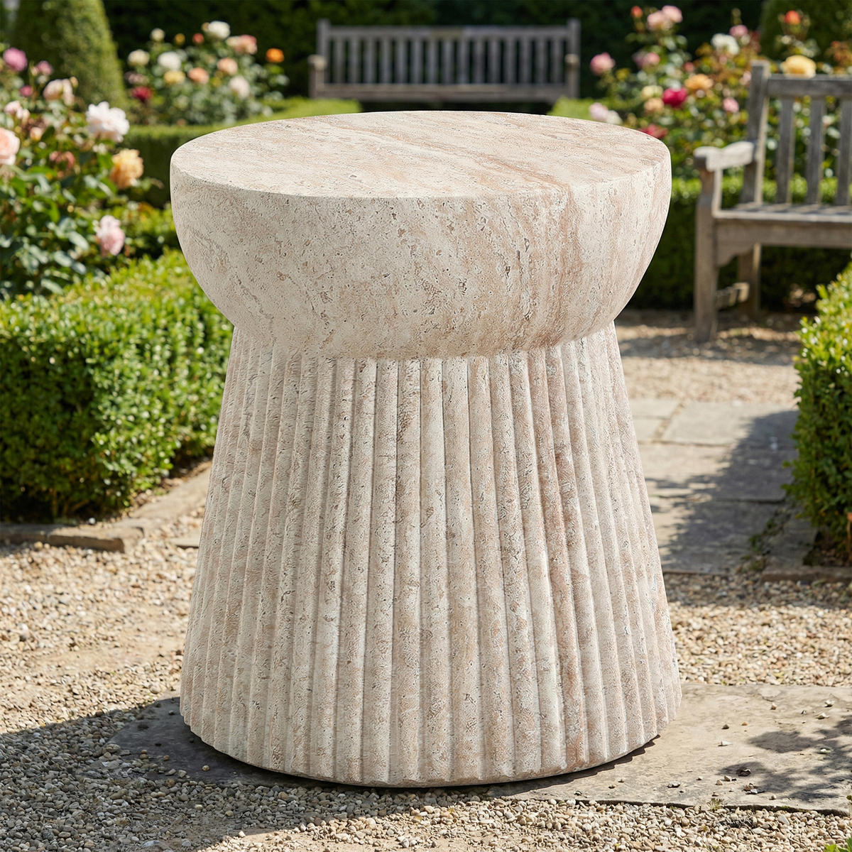 BEISTELLTISCH, MgO, Indoor/Outdoor, Travertinoptik - Beige, Naturmaterialien (38/38/43cm) - FLIEKS