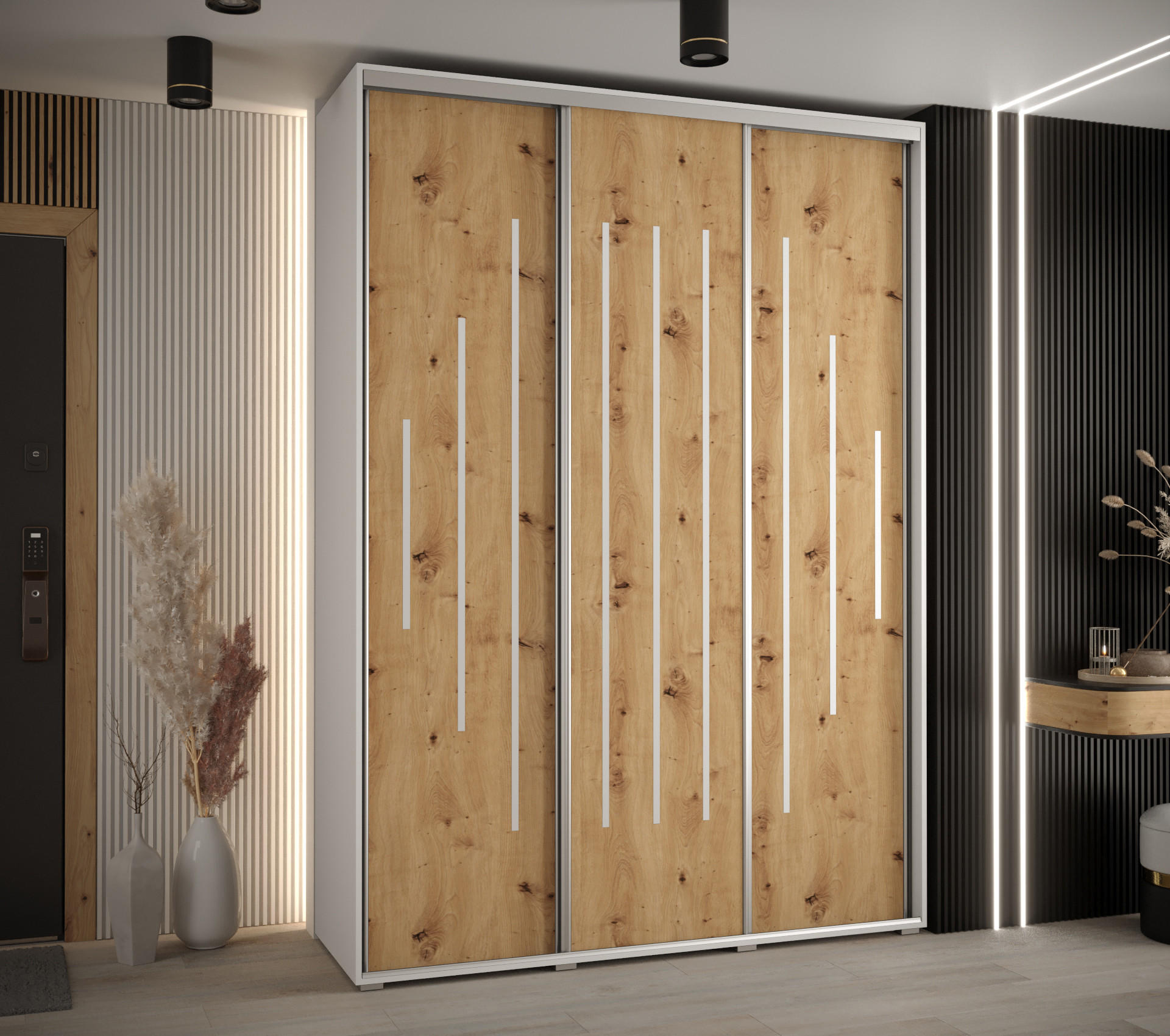 SCHWEBETÜRENSCHRANK 235,2/170/60 3-türig - Silberfarben/Eiche Artisan, Holz/Metall (170/235/60cm) - Abiks Möbel