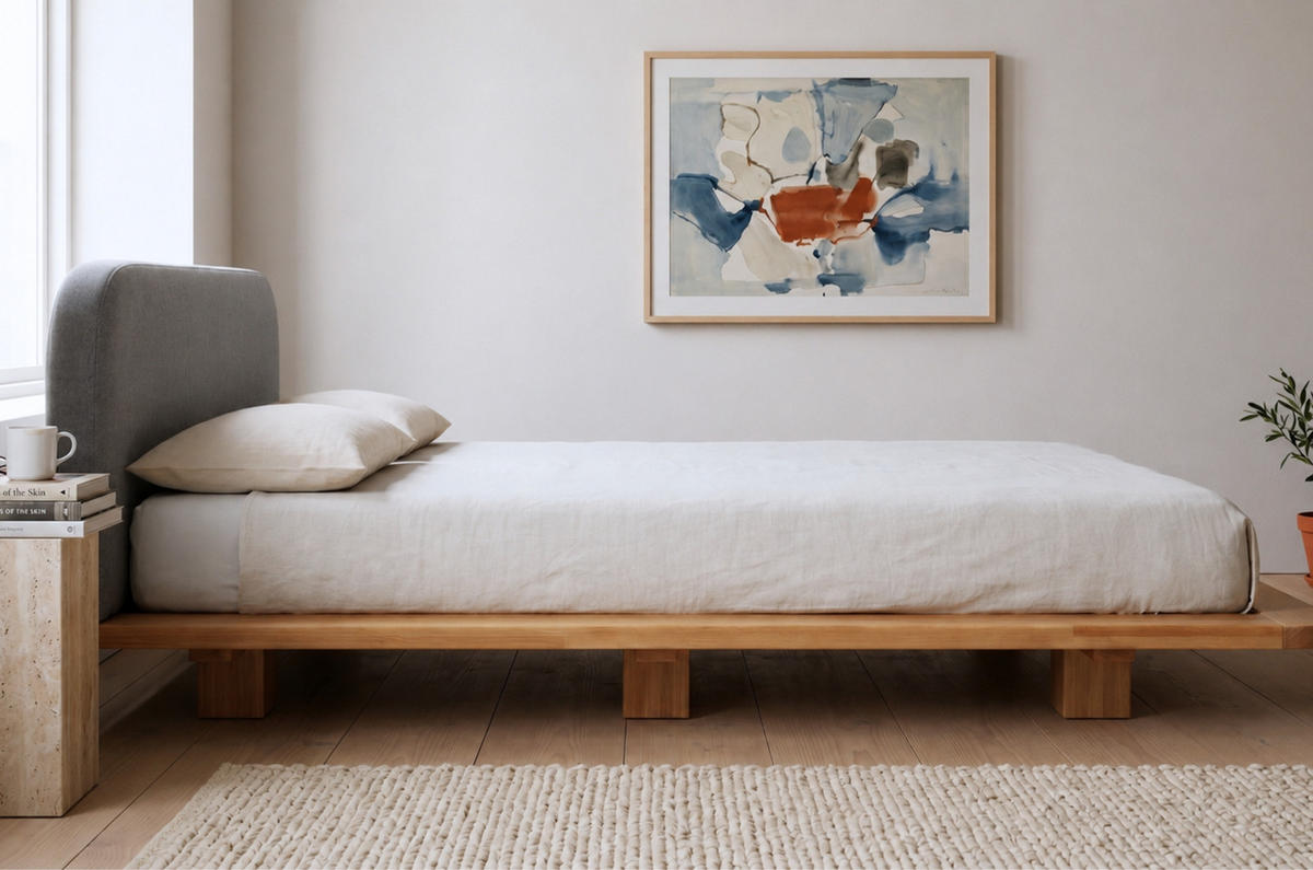 MASSIVHOLZBETT Eyko BORA, 180/200, Buche - lackiert, Samt-Kopfteil Grau - Buchefarben/Grau, Holz/Textil (180/200cm)