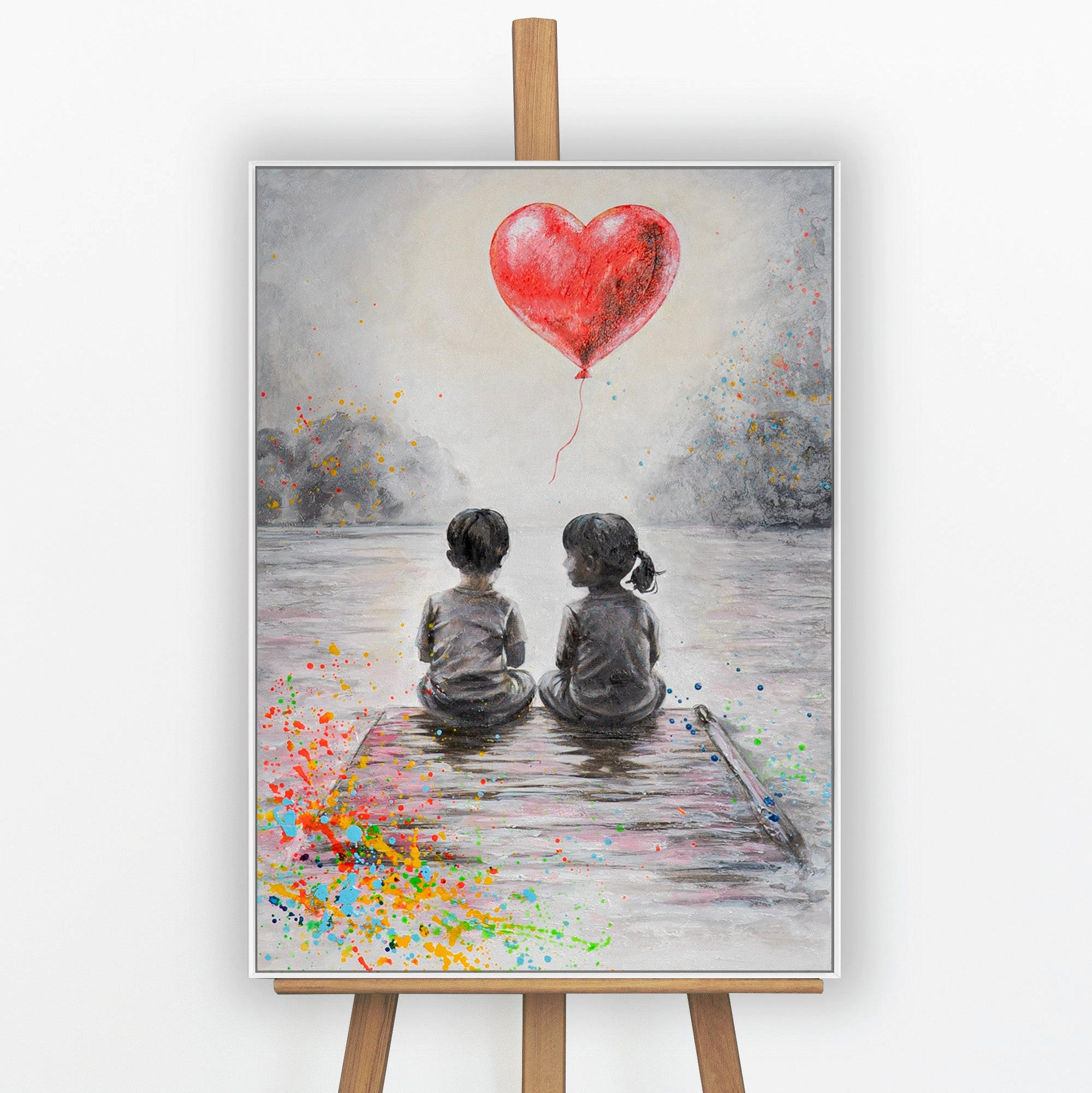 GEMÄLDE Zarte Liebe Schattenfugenrahmen Weiß 70x50 cm - Weiß, Holz (70/50cm) - YS-art gallery