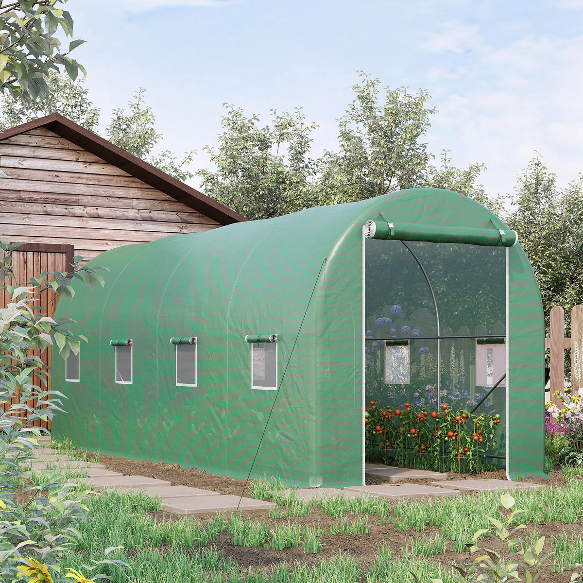 FOLIENGEWÄCHSHAUS, Grün, PE, Stahl - Grün, Kunststoff (200/205/500cm) - Outsunny