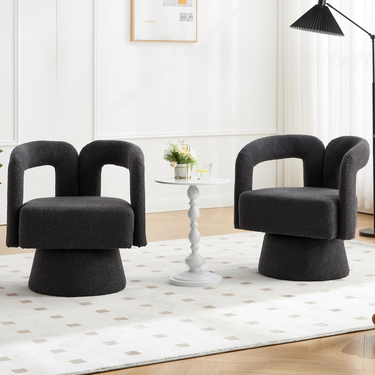 DREHSESSEL 360° Boucle Akzentstuhl Polstersessel für Wohnzimmer & Büro - Dunkelgrau, Textil (67/74/55cm) - Urban Meuble