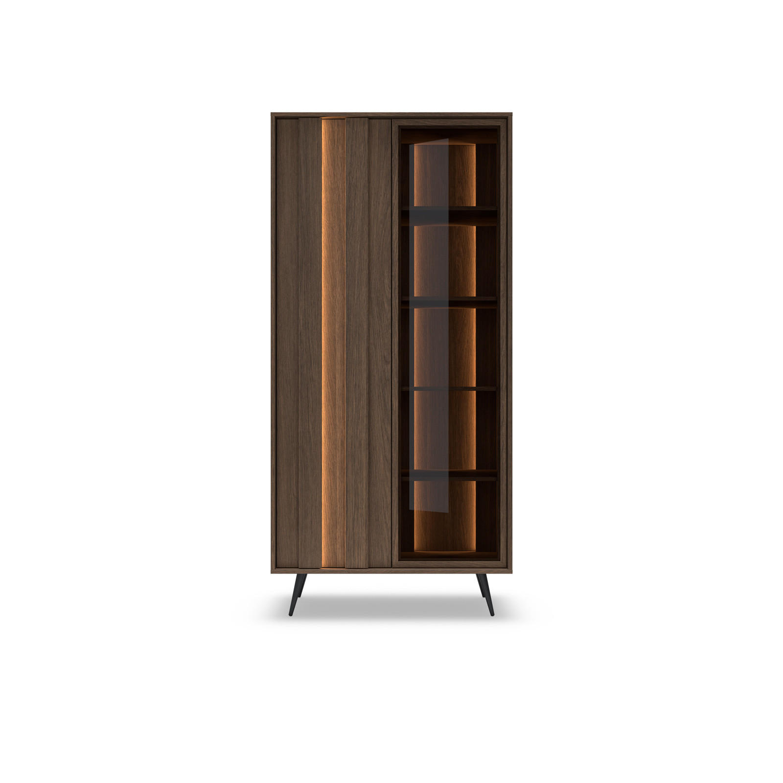 STANDVITRINE LUPO 93 cm Eiche Dunin - mit Doppel-LED, Soft-Close und Metallfüßen - Eichefarben/Schwarz, Holz/Holzwerkstoff (93/196/40cm) - Ravio