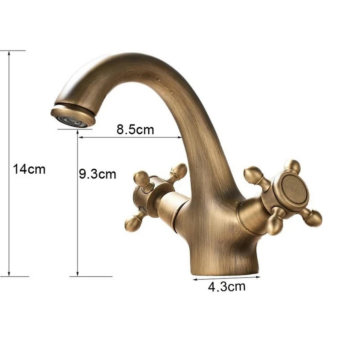 WASCHTISCHARMATUR Doppelgriffe heißes kaltes, Wasser Mischbatterie, Antik Messing - Messingfarben, Metall (8.5/14/4.3cm) - Kaket