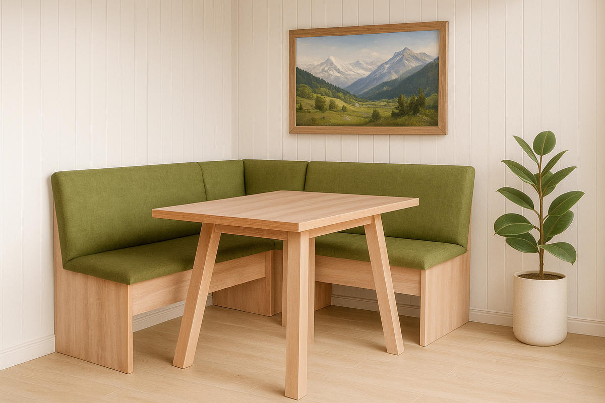 ECKBANKGRUPPE Die Vielseitige Tisch III - Eichefarben/Grün, Holzwerkstoff/Buchenholz (145/86/185cm) - Kundler Home