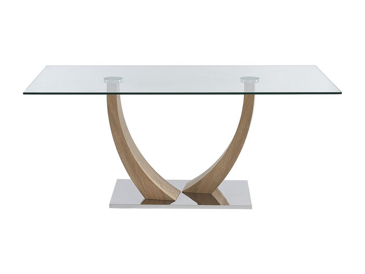 ESSTISCH für 6 Personen - Sicherheitsglas, MDF & Edelstahl - Helle Holzfarben - MELODIE II - Transparent, Glas (180/90/75cm) - Vente-Unique