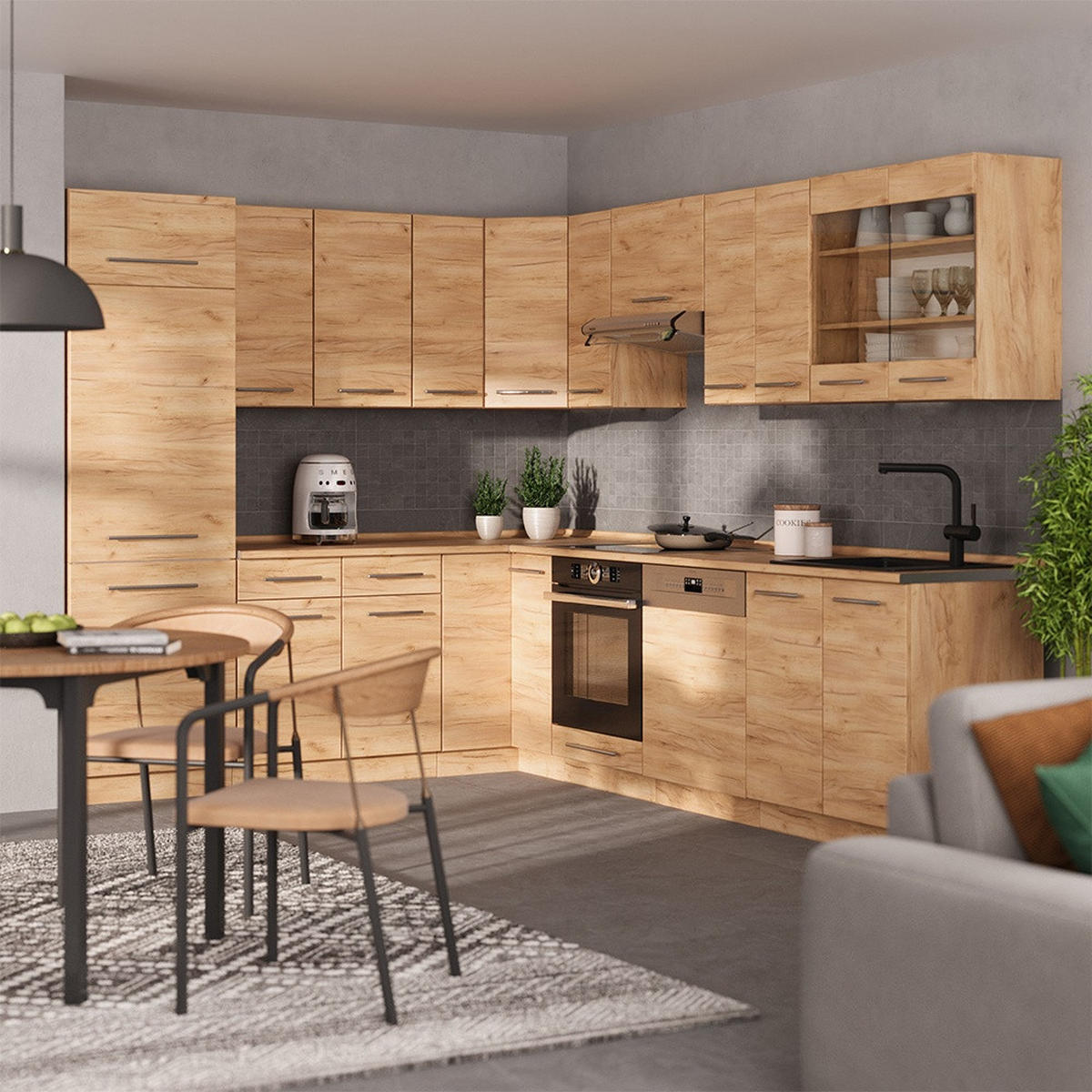 ECKKÜCHE Fame-Line, Goldkraft Eiche/Goldkraft Eiche, 287 x 227 cm ohne Arbeitsplatte - Honigeiche, Holzwerkstoff (287/206.8/51.6cm) - Vicco