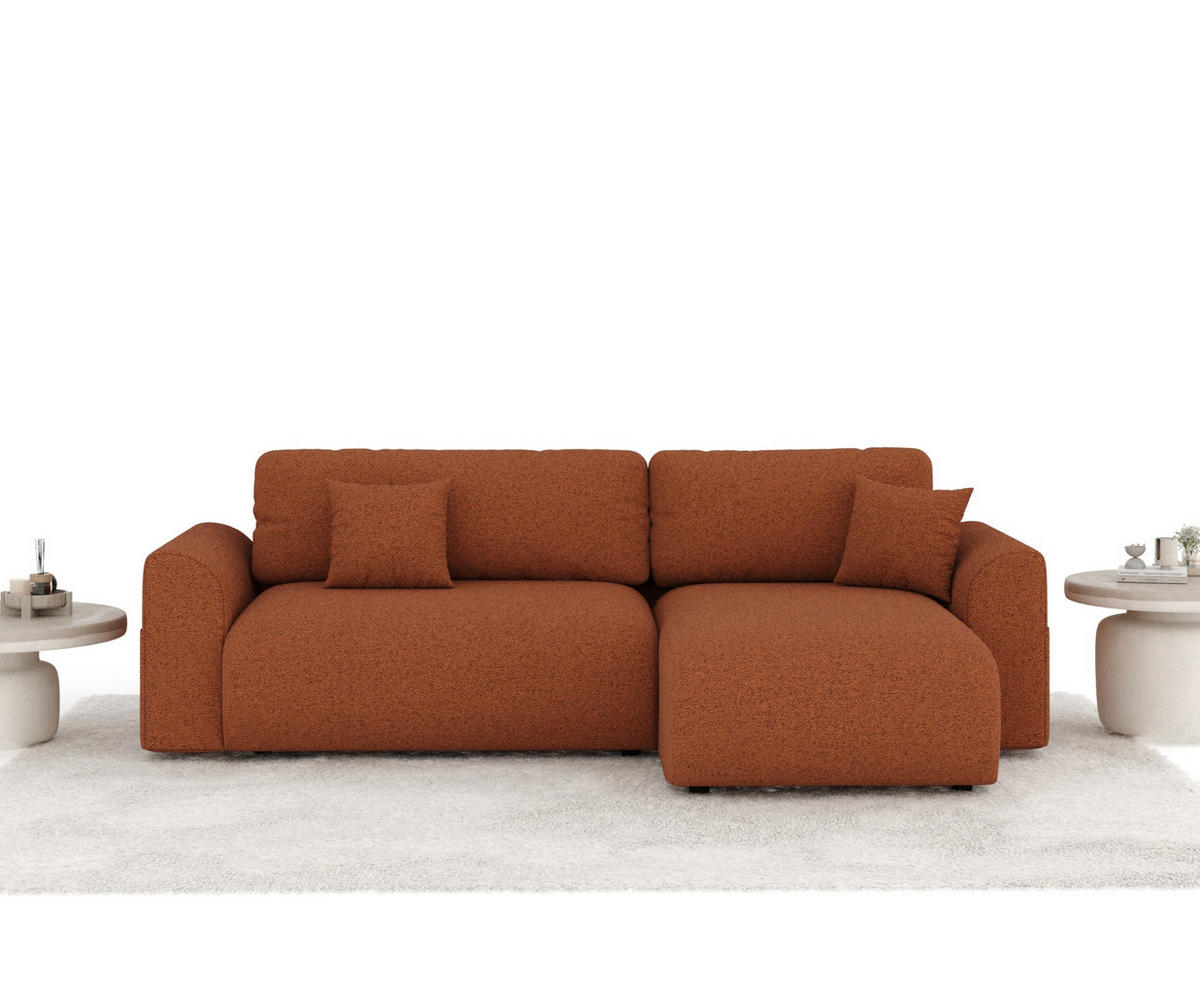 ECKSOFA MIT SCHLAFFUNKTION Bodega Kupferfarbe Webstoff - Schwarz/Kupferfarben, Holz/Holzwerkstoff (235/138cm) - Maison de Reve