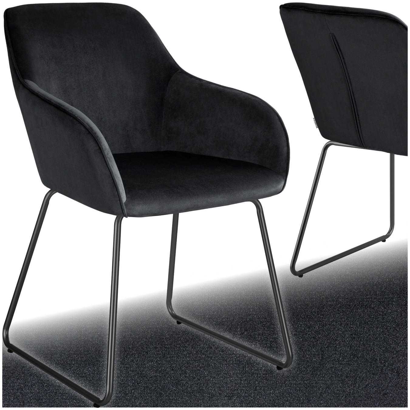 ESSZIMMERSTUHL Jeane,57 x 61 x 85,5 cm, Belastbarkeit 120 kg,Samtoptik schwarz/schwarz - Schwarz/Samtahornfarben, Kunststoff (57/85.5/61cm) - tectake