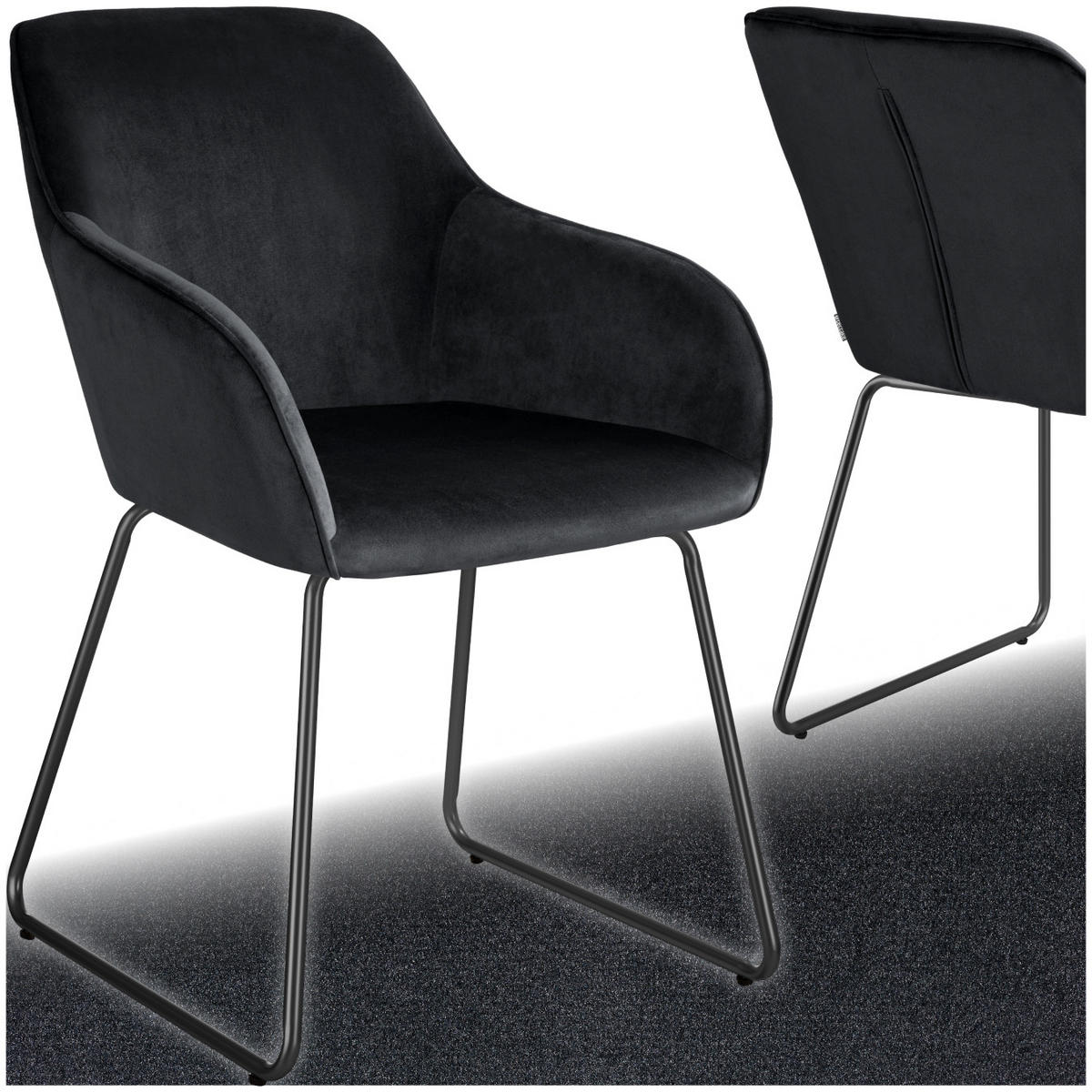ESSZIMMERSTUHL Jeane,57 x 61 x 85,5 cm, Belastbarkeit 120 kg,Samtoptik schwarz/schwarz - Schwarz/Samtahornfarben, Kunststoff (57/85.5/61cm) - tectake