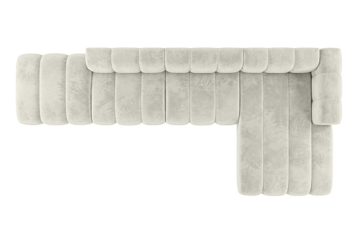 ECKSOFA Modulares In L-Form Mit Hocker, Velvet-Stoff Riviera, Ecru, Rechts, GRAND - Creme, Holz (386/179cm) - Kaiser Möbel
