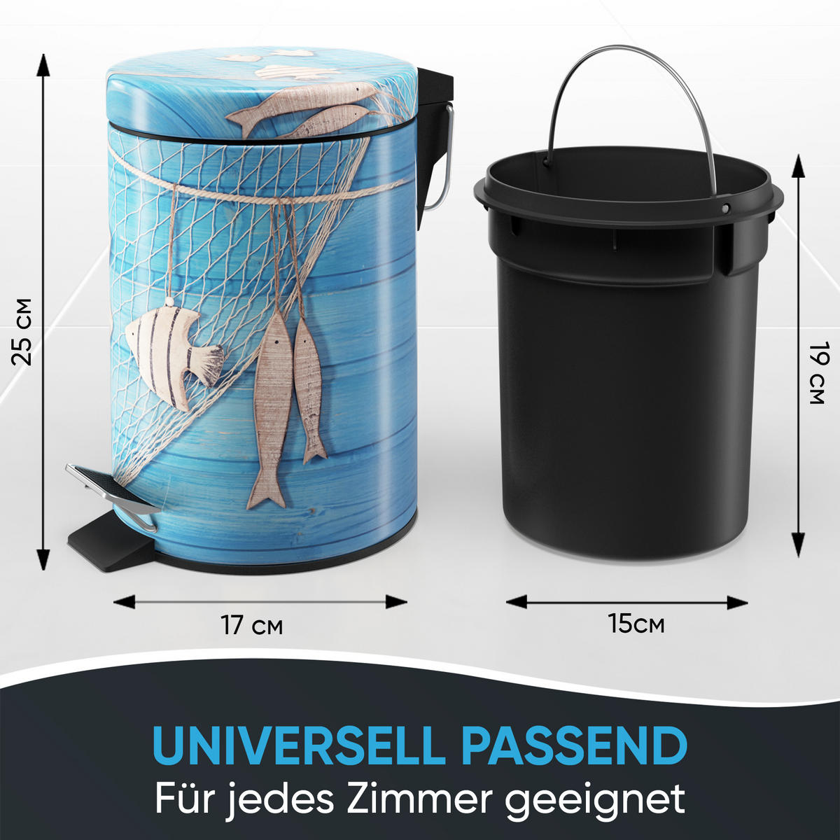 KOSMETIKEIMER Seefahrt - Blau/Beige, Kunststoff/Metall (17/25/25cm) - Sanilo