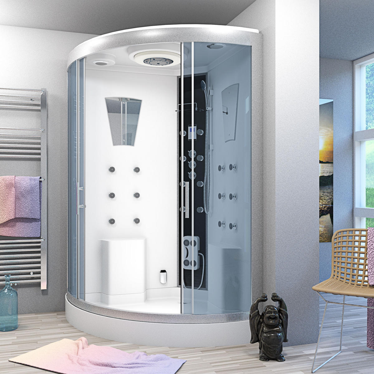 ACQUAVAPORE Dampfdusche Sauna Dusche Duschkabine D26-TH-EC-EA 130x130 cm MIT 2K Scheiben Versiegelung - Weiß, Glas/Kunststoff (130/130/220cm) - AcquaVapore by Sandra Jentho