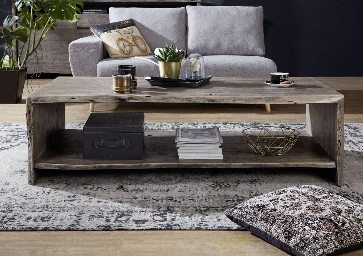 COUCHTISCH Akazie 150x70x45 grau lackiert PURE ACACIA #429 - Grau, Holz (150/70/45cm) - Massivmoebel24