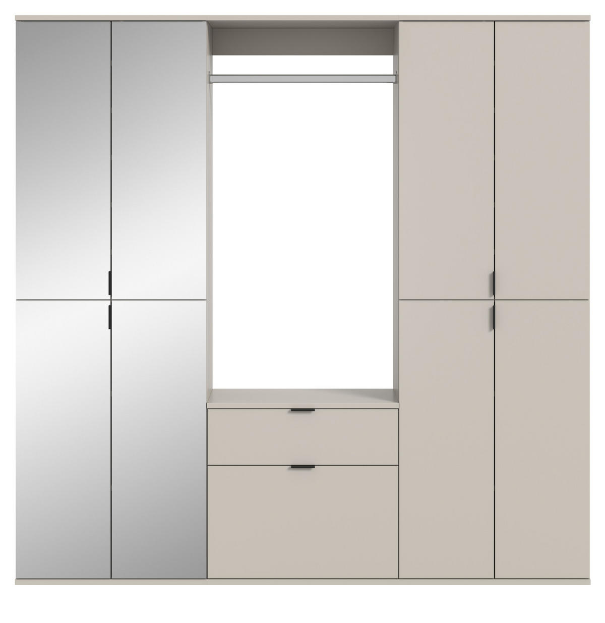 GARDEROBEN-SET Kaschmir 183 x 193 cm, Garderobenschrank mit Spiegel - Kaschmir/Schwarz, Glas/Holzwerkstoff (183/193/34cm) - Inn.Furn