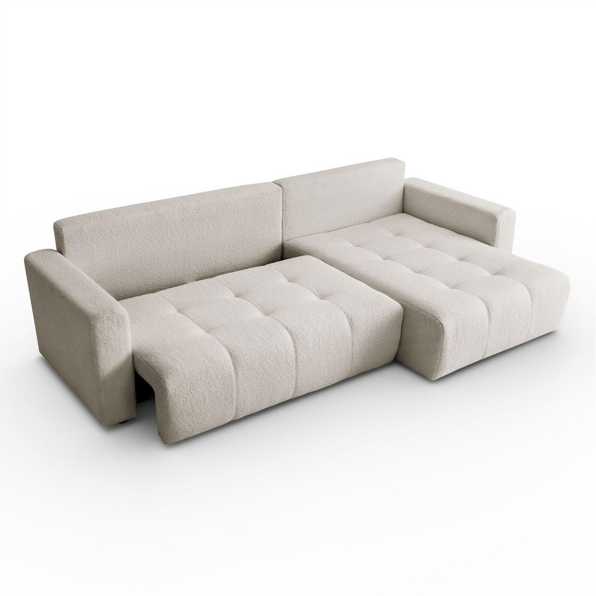 ECKSOFA VIENNA Stil Bettkasten und Funktionalität Bouclé Ecru Rechts - Ecru, Holz (261/143cm) - Kaiser Möbel