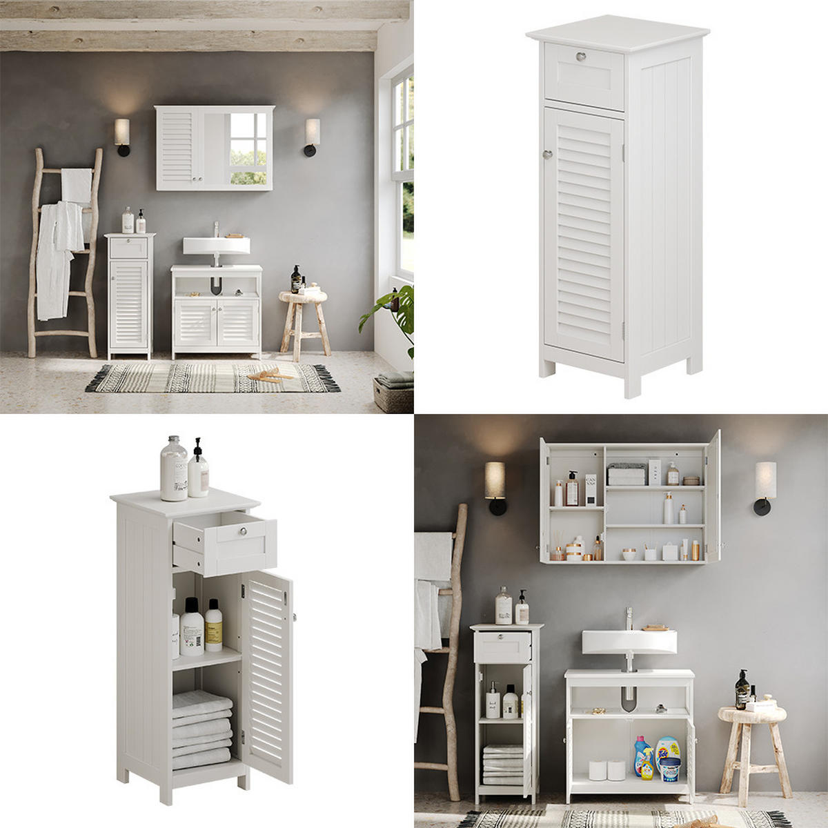 MIDISCHRANK Riad Weiß 32 x 87 cm mit Tür und Schublade - Weiß, Holzwerkstoff (32/87/30cm) - Vicco