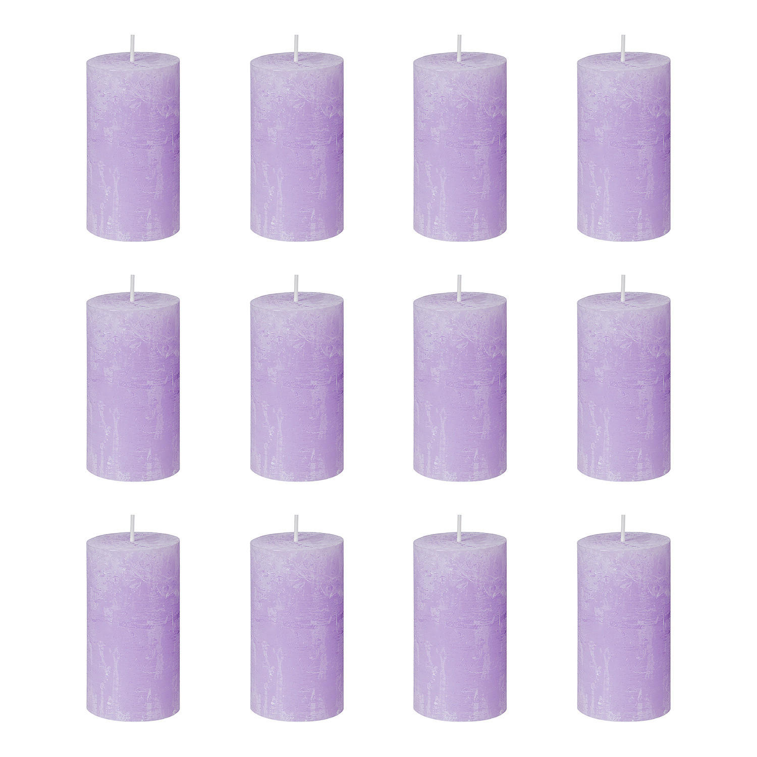 STUMPENKERZE (12er Set) Rustic - Flieder, Paraffin (13cm) - Butlers